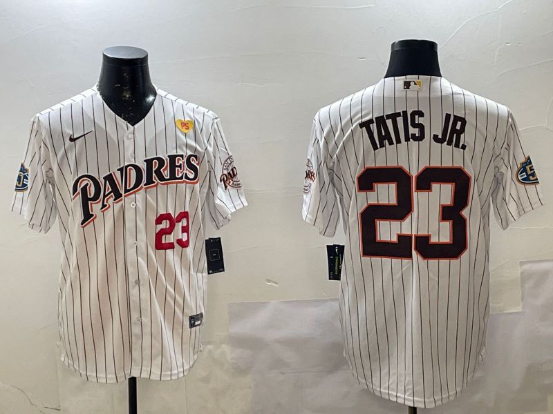 Men San Diego Padres 23 Tatis jr White Stripe Throwback Game 2025 Nike MLB Jersey style 8